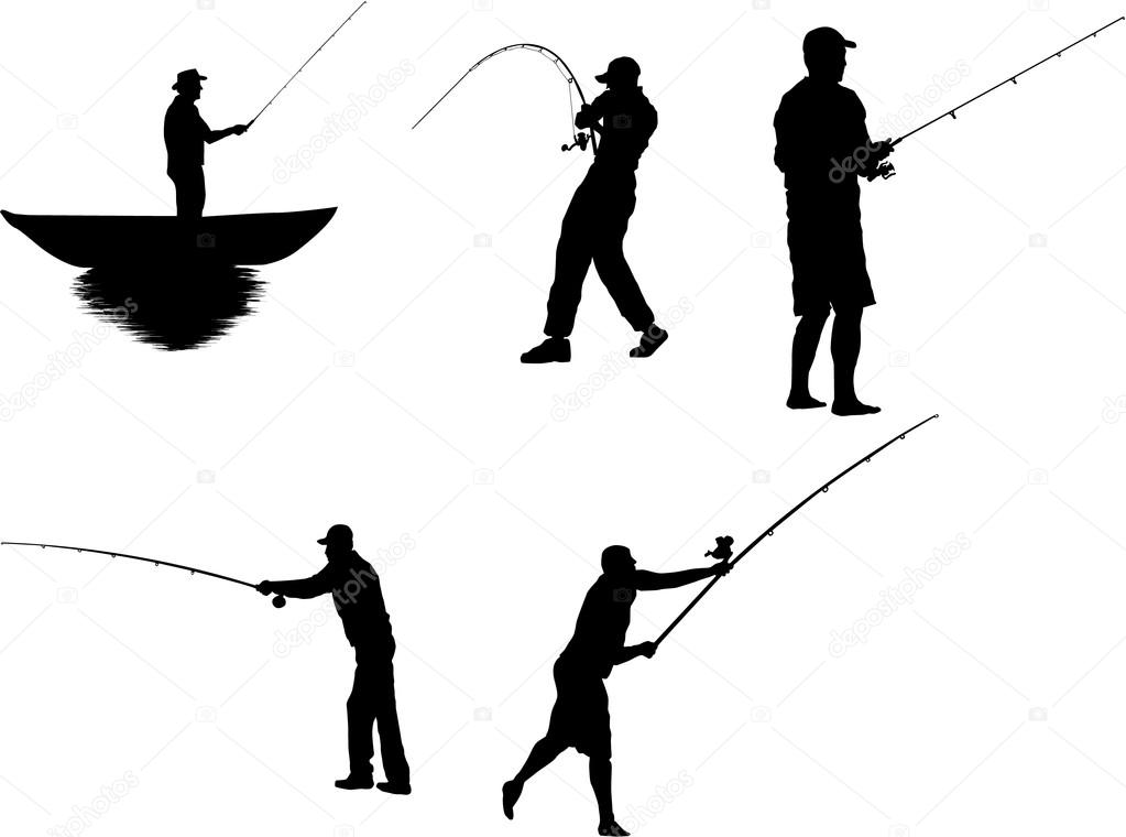 Set of fisherman silhouette