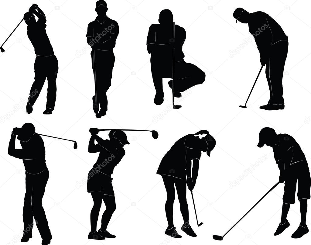 Set of golf players silhouette