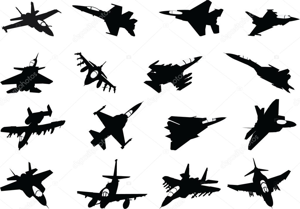 Set of military aircraft silhouette