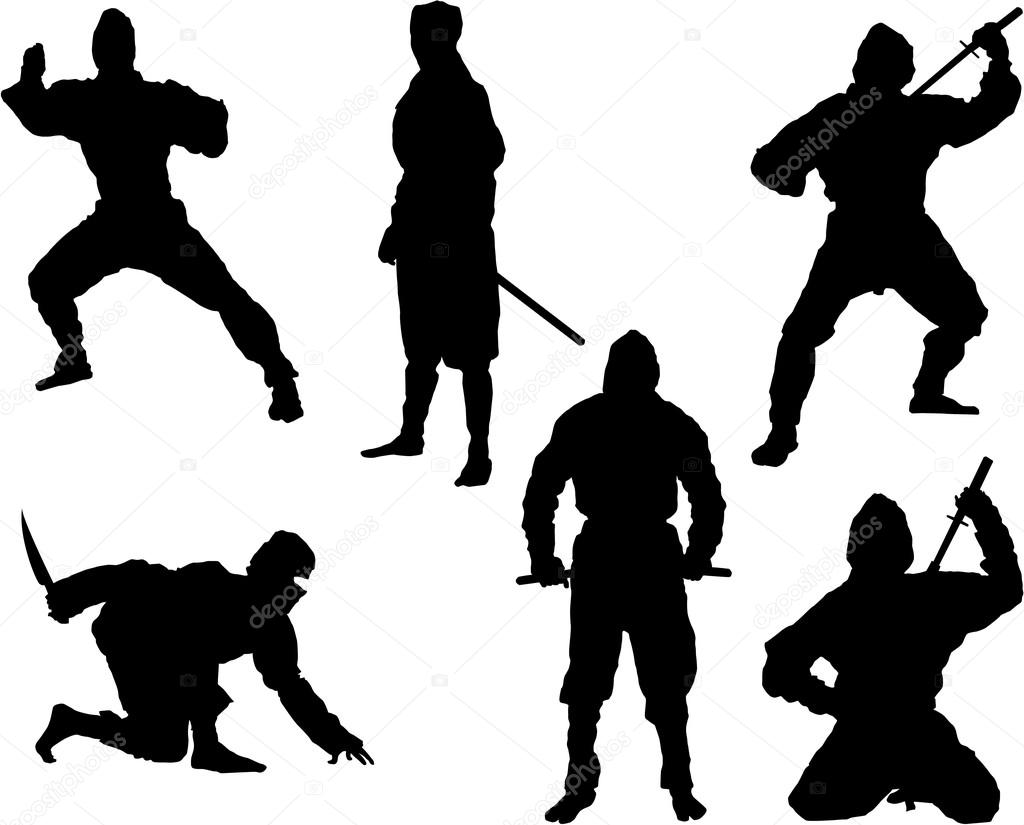 Download Set of ninja silhouette — Stock Vector © miloskontra #90758744
