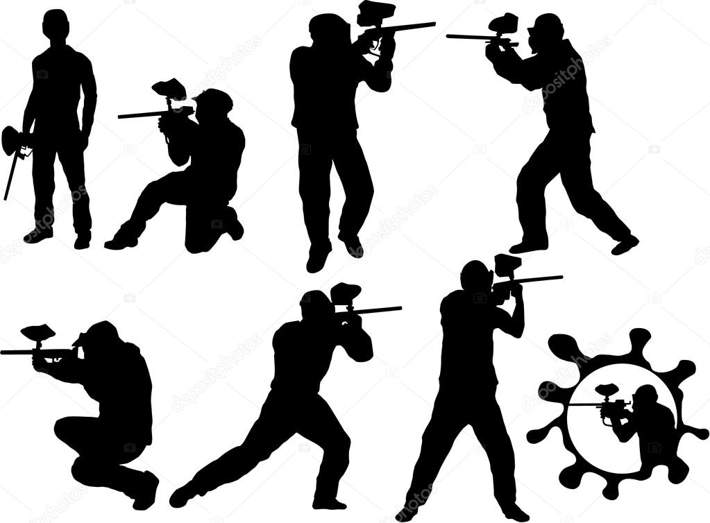 Set of paintball players silhouette