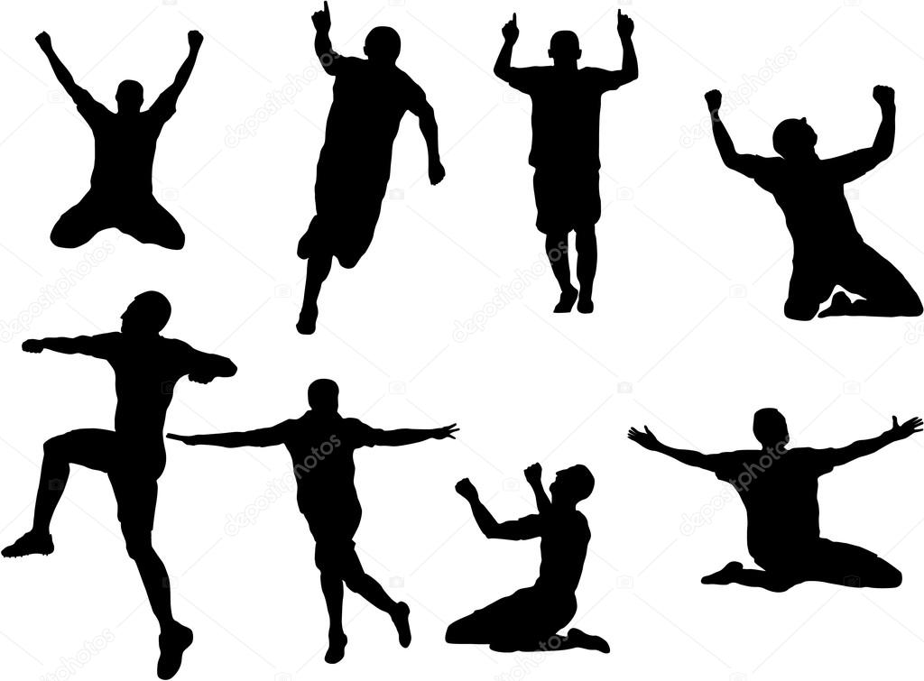 Set of soccer player celebration silhouette