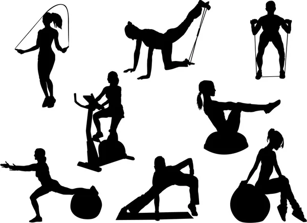 Set of fitness silhouette — Stock Vector