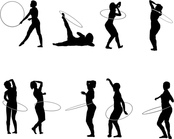 L'ensemble des silhouettes Hula-hoop — Image vectorielle