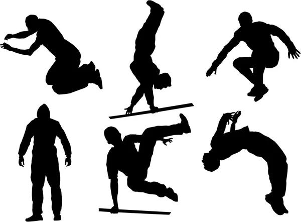 De set van parkour silhouet — Stockvector