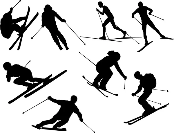 The set of skier silhouettes — Stock Vector