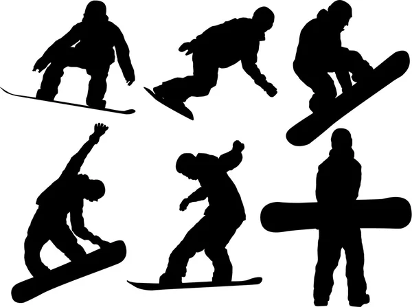 El conjunto de silueta snowboarder — Archivo Imágenes Vectoriales