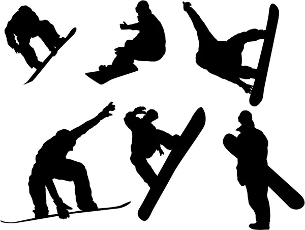 Set of snowboarder silhouettes — Stock Vector