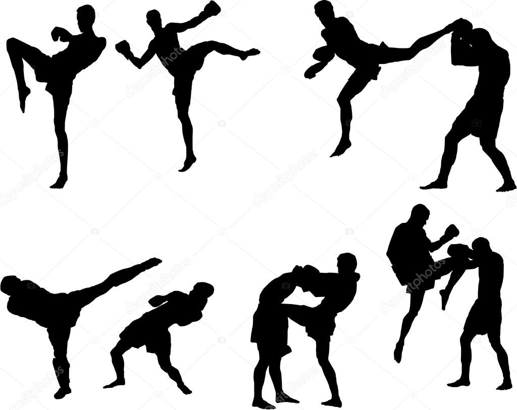 The set of muay thai silhouette