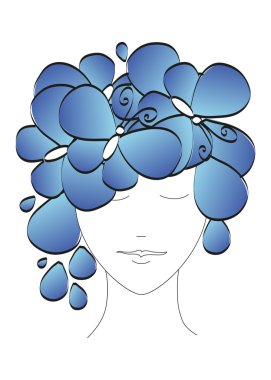 Güzel bir kız kelebek ve çiçek kafasında soyut silüeti. Vektör