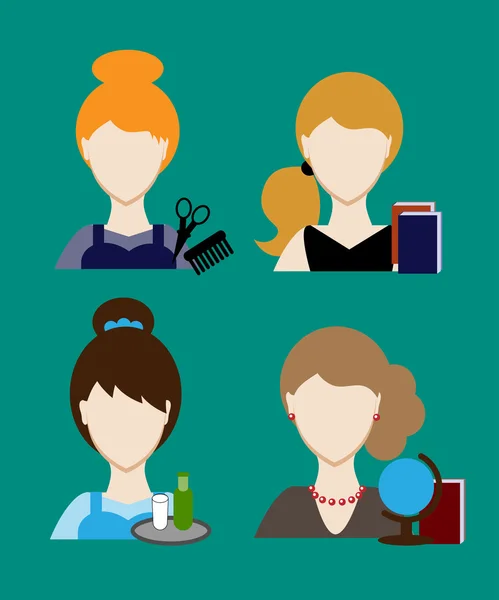 Profession people hairdresser, teacher, secretary. Face men uniform. Avatars in flat design. Vector