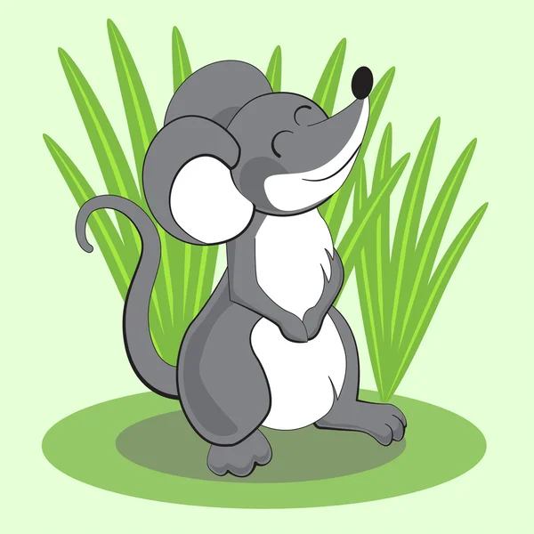 Beautiful cartoon mouse standing on grass and smiling. Vector — Stock Vector