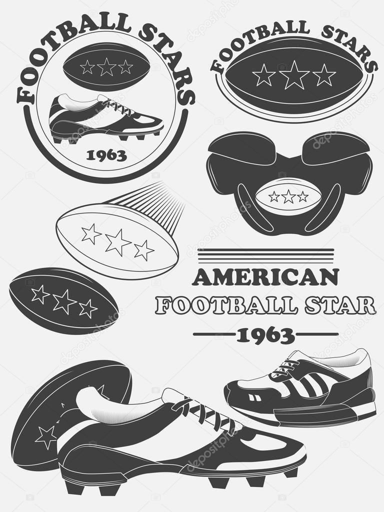 American football fantasy league labels, emblems and design elements. Vector illustration