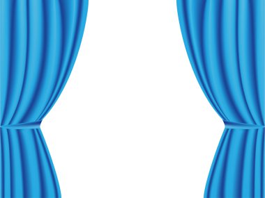 Mavi perde beyaz arka plan açıldı. Vektör