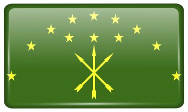 Yansımaları ışık ile buzdolabı üzerinde bir mıknatıs şeklinde Bayraklar Adygea. Vektör