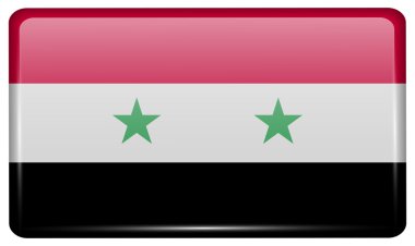 Yansımaları ışık ile buzdolabı üzerinde bir mıknatıs şeklinde Suriye Bayrakları. Vektör