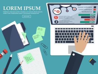 Metin için yer ile masaüstü iş adamı. Düz arka plan. Vektör