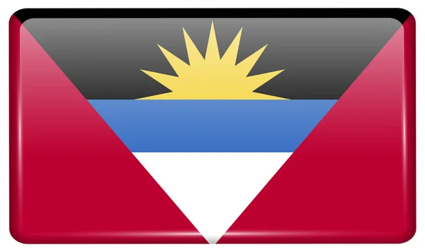 Flags Antigua and Barbuda in the form of a magnet on refrigerator with reflections light. Vector — Stock Vector