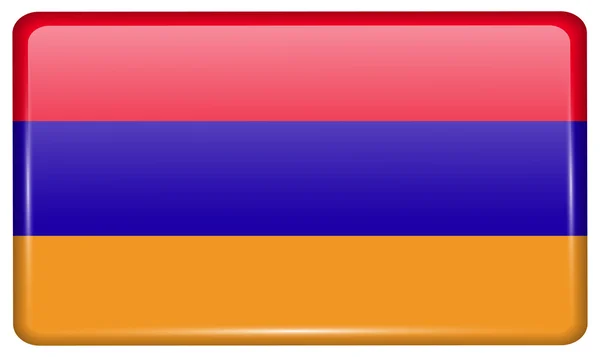 Banderas Armenia en forma de un imán en el refrigerador con reflejos de luz. Vector — Vector de stock