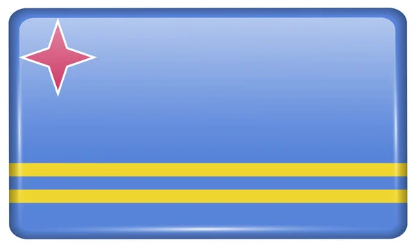 Bandeiras Aruba na forma de um ímã na geladeira com reflexos de luz. Vetor — Vetor de Stock