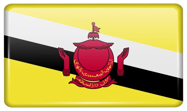 Drapeaux Brunei sous la forme d'un aimant sur le réfrigérateur avec des reflets lumineux. Vecteur — Image vectorielle