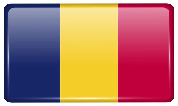Flaggor Tchad i form av en magnet på kylskåp med reflektioner ljus. Vektor — Stock vektor