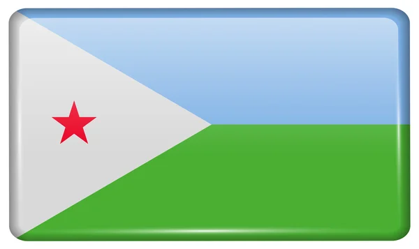 Banderas Djibouti en forma de un imán en el refrigerador con reflejos de luz. Vector — Vector de stock