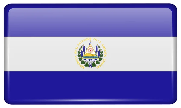 Drapeaux El Salvador sous la forme d'un aimant sur le réfrigérateur avec des reflets lumineux. Vecteur — Image vectorielle