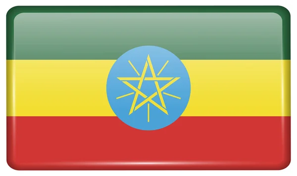 Flags Ethiopia in the form of a magnet on refrigerator with reflections light. Vector — Stock Vector