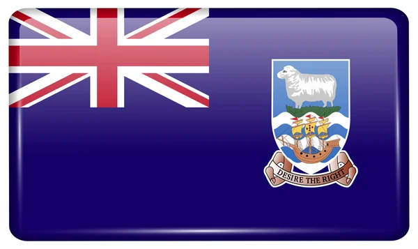 Bandiere Isole Falkland sotto forma di calamita su frigorifero con riflessi luminosi. Vettore — Vettoriale Stock