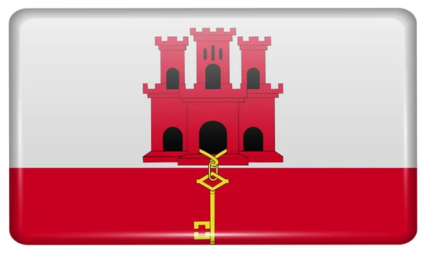 Bandeiras Gibraltar na forma de um ímã na geladeira com reflexos de luz. Vetor — Vetor de Stock