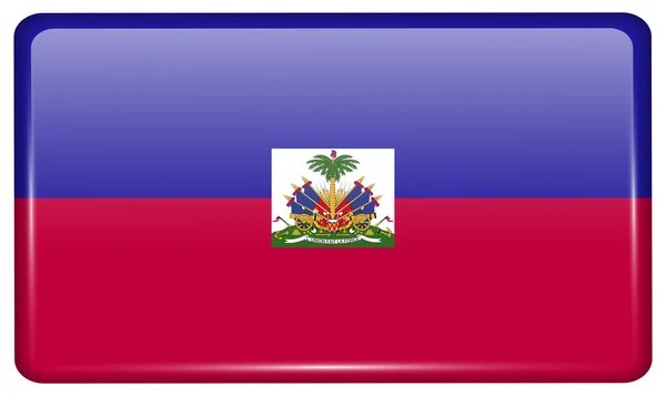 Bandeiras Haiti na forma de um ímã na geladeira com reflexos de luz. Vetor — Vetor de Stock