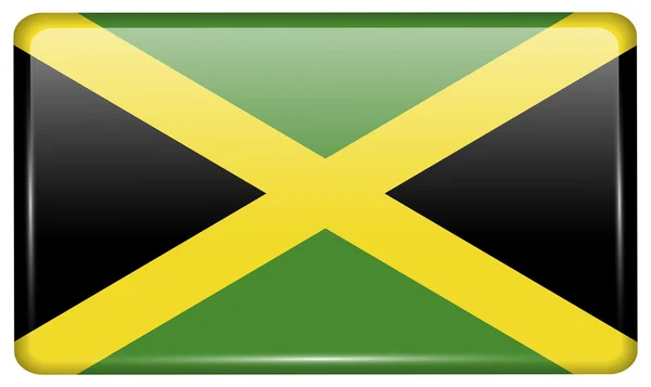 Flags Jamaica in the form of a magnet on refrigerator with reflections light. Vector — Stock Vector