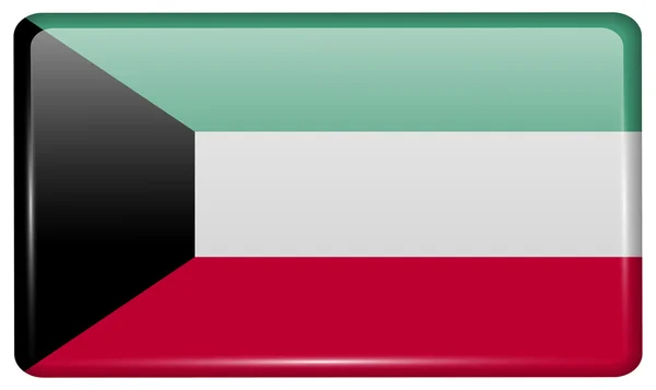 Banderas Kuwait en forma de un imán en el refrigerador con reflejos de luz. Vector — Vector de stock