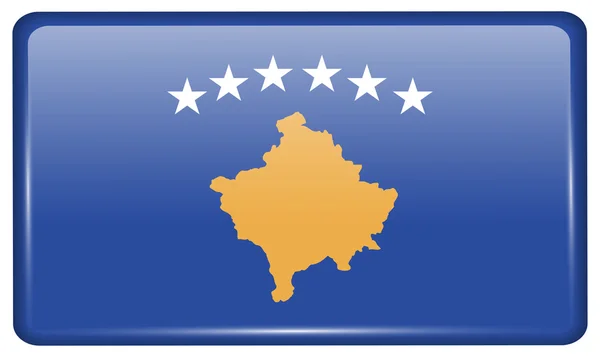 Bandeiras Kosovo sob a forma de um ímã na geladeira com reflexos de luz. Vetor — Vetor de Stock