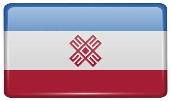 Bandeiras Mari El na forma de um ímã na geladeira com reflexos de luz. Vetor — Vetor de Stock