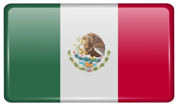 Banderas México en forma de imán en nevera con reflejos de luz. Vector — Vector de stock