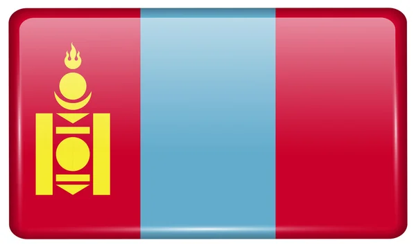 Banderas Mongolia en forma de un imán en el refrigerador con reflejos de luz. Vector — Archivo Imágenes Vectoriales