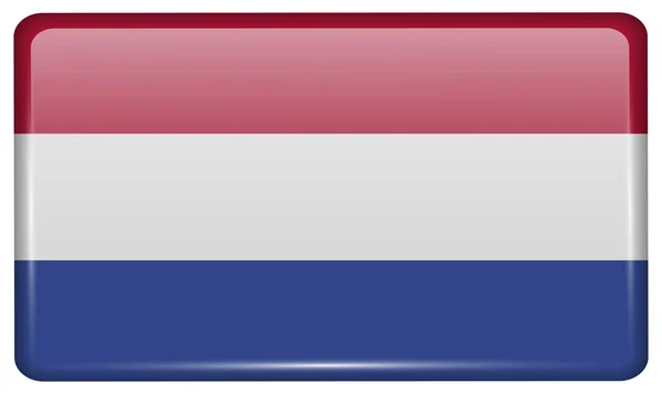 Bandiere Paesi Bassi sotto forma di un magnete su frigorifero con riflessi luminosi. Vettore — Vettoriale Stock