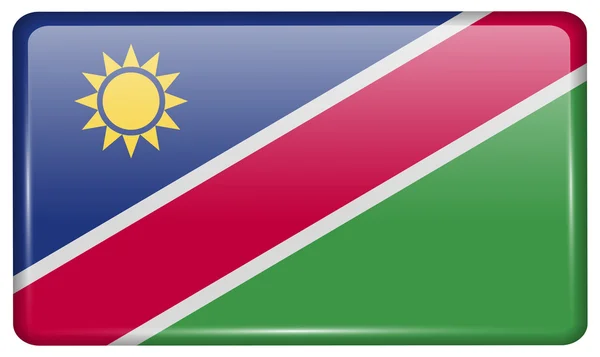 Bandeiras Namíbia na forma de um ímã na geladeira com reflexos de luz. Vetor — Vetor de Stock