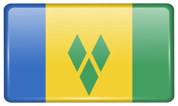 Bandeiras São Vicente Granadinas na forma de um ímã na geladeira com reflexos de luz. Vetor — Vetor de Stock