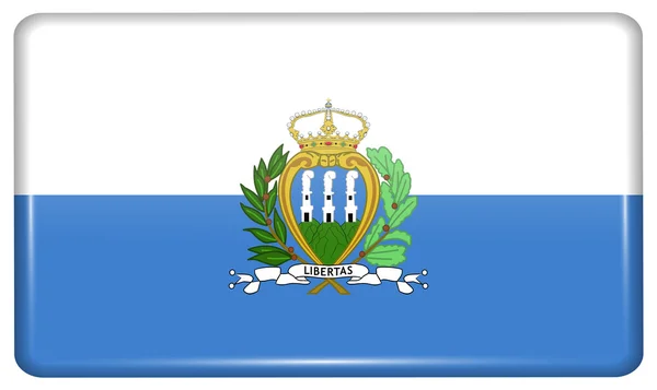Banderas San Marino en forma de imán en nevera con reflejos de luz. Vector — Vector de stock