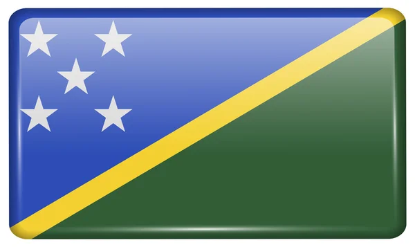 Bandeiras Ilhas Salomão na forma de um ímã na geladeira com reflexos de luz. Vetor — Vetor de Stock