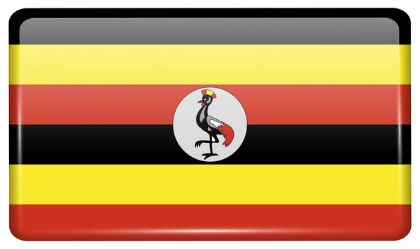 Flags Uganda in the form of a magnet on refrigerator with reflections light. Vector — Stock Vector
