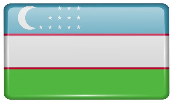 Banderas Uzbekistán en forma de un imán en el refrigerador con reflejos de luz. Vector — Vector de stock