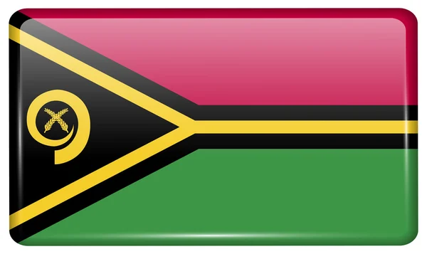 Flags Vanuatu in the form of a magnet on refrigerator with reflections light. Vector — Stock Vector