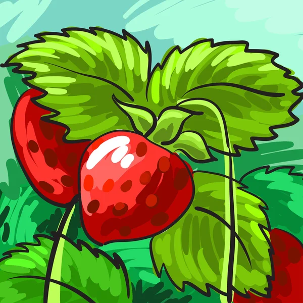 Fresas maduras sobre un fondo verde para su diseño. Tarjeta. Vector — Archivo Imágenes Vectoriales