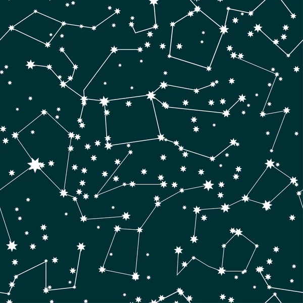 Fondo de constelaciones, mapa del cielo, patrón de estrellas. Vector — Vector de stock