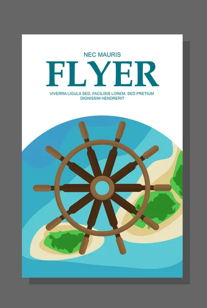 Flyer in platte stijl met een kaart van het eiland om te reizen en vakantie op jacht. Vector — Stockvector