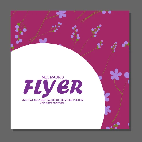 Фиолетовые цветы на флаере. Может использоваться в качестве поздравительных открыток или свадебного приглашения. Вектор — стоковый вектор